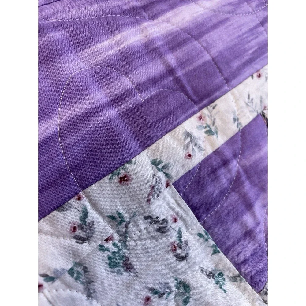 New Handmade Patchwork Baby Girl Lap Quilt Hearts Swirls Purple Red Floral 61x44
